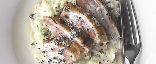 John Torode's peppered duck breast with celeriac mash and thyme