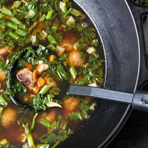 Sesame Ginger Pork Meatball Soup With Bok Choy