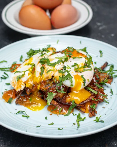 Onion Bhajis & Poached Eggs