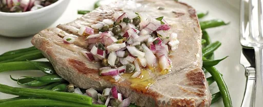 Tuna with caper and red onion salsa