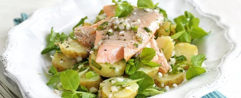 Smoked trout with warm Jersey Royals