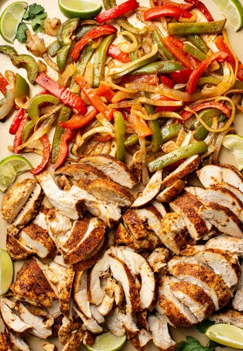 Fajitas de pollo al horno en bandeja
