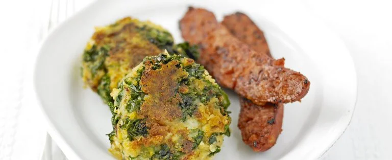Kale bubble and squeak cakes with chorizo