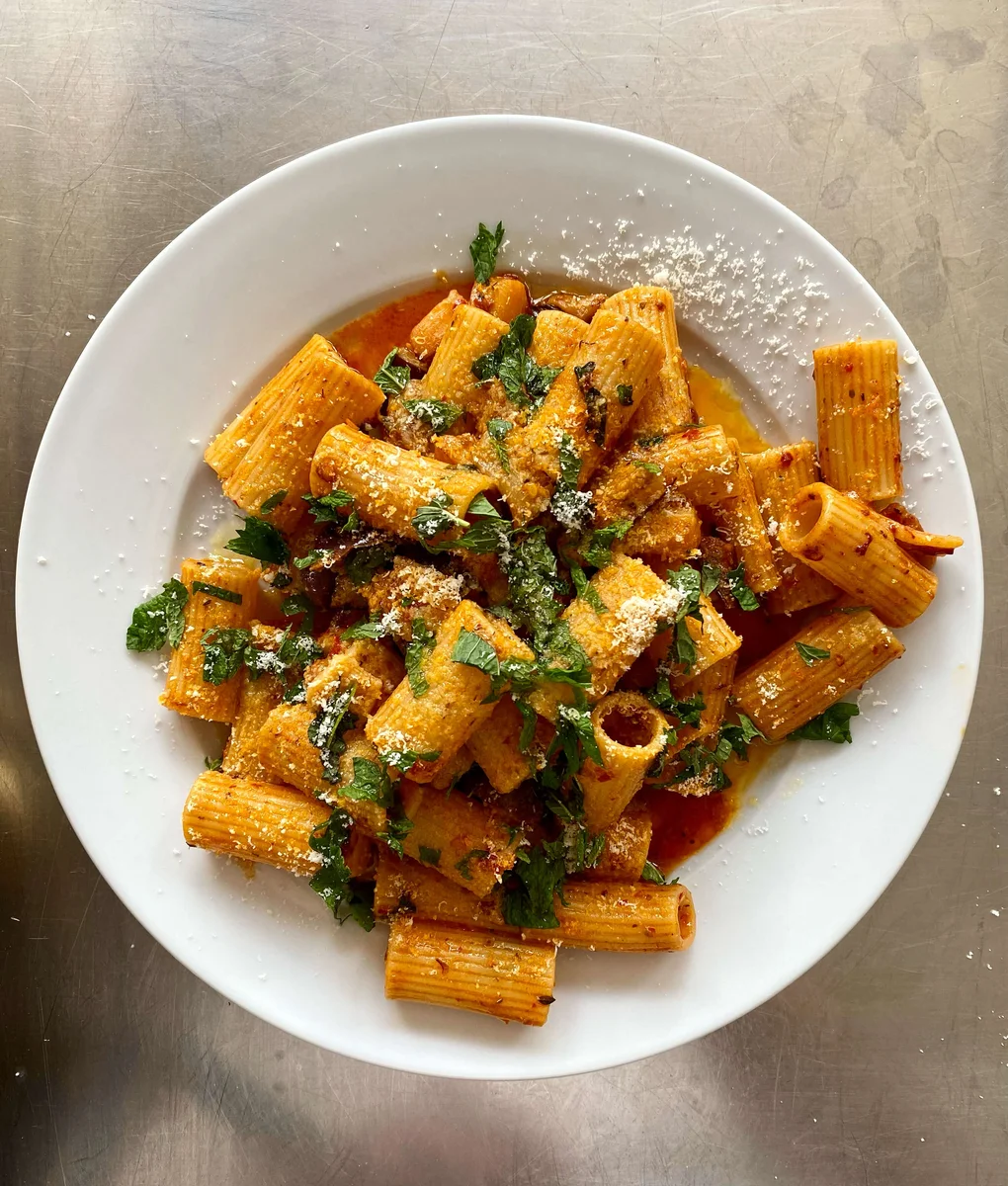 Spicy Aubergine and 'Nduja Rigatoni