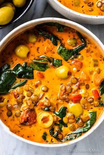 Tomato Lentil Soup with Olives Recipe