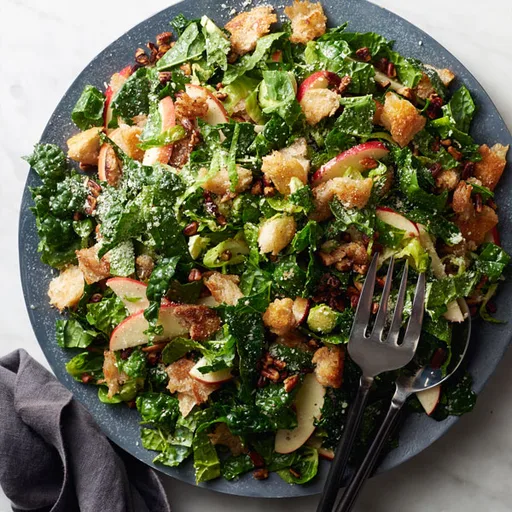 Ensalada de col rizada con crujientes a la mantequilla