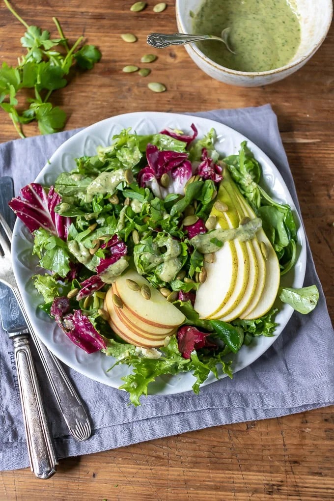 Green Salad with Pumpkin Seed Dressing