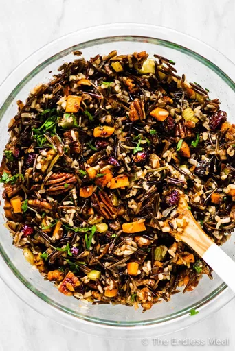 Wild Rice Stuffing with Cranberries, Pecans, and Sweet Potatoes