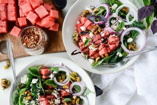 Watermelon Feta Salad with Honey-Candied Pistachios