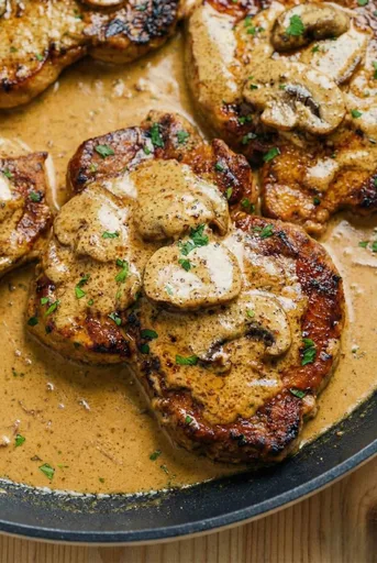 Chuletas de cerdo con champiñones