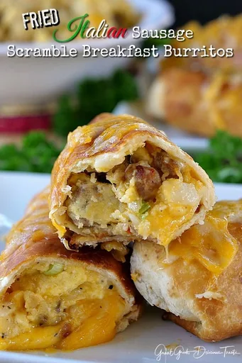 Fried Italian Sausage Scramble Breakfast Burritos