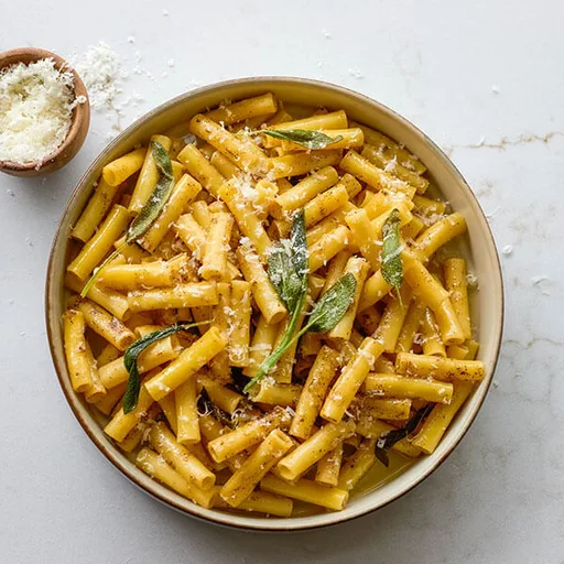 Pasta con mantequilla tostada y salvia