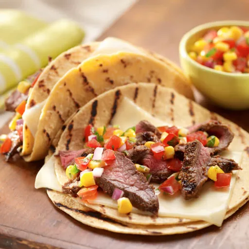 Tacos de falda de ternera a la parrilla