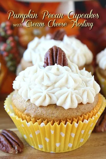 Pumpkin Pecan Cupcakes with Cream Cheese Frosting