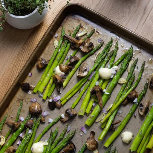Espárragos y Champiñones Asados al Horno