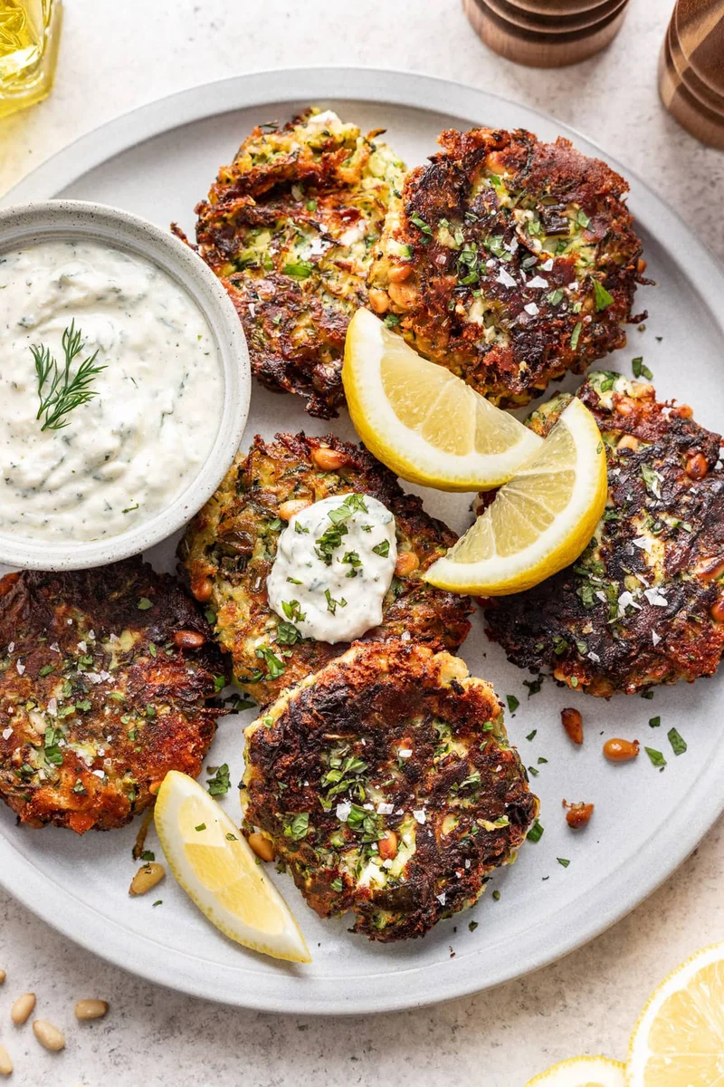 Zucchini Fritters with Feta & Pine Nuts