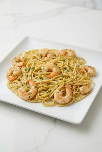 Langostinos al ajillo con pasta
