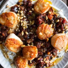 Seared Scallops with Caponata & Mascarpone