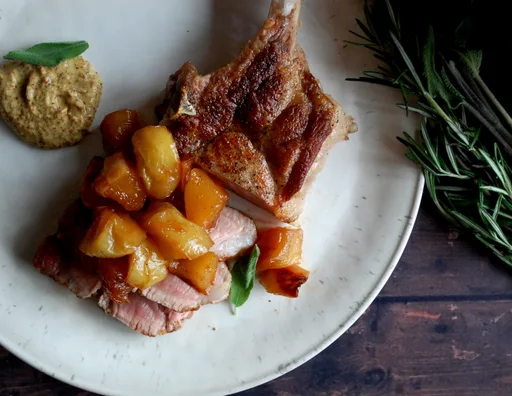 Chuletas de cerdo a la plancha con chutney de manzana especiado