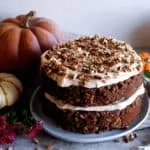 Pumpkin Pecan Praline Cake with Spiced Bourbon Cream Cheese Frosting