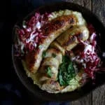 Chicken Sausages with Spicy Cheddar Polenta & Radicchio Pear Slaw