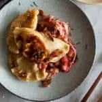 Cheddar & Sauerkraut Pierogies with Bacon Rhubarb Relish