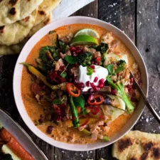Winter Vegetable Coconut Curry with Garlic Butter Naan