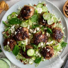 Moroccan Chicken Meatballs with Parsley Sauce
