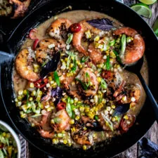 Grilled Shrimp in a Spicy Coconut Milk Broth