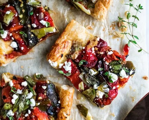 Grilled Pepper Tart with Goat Cheese & Honey