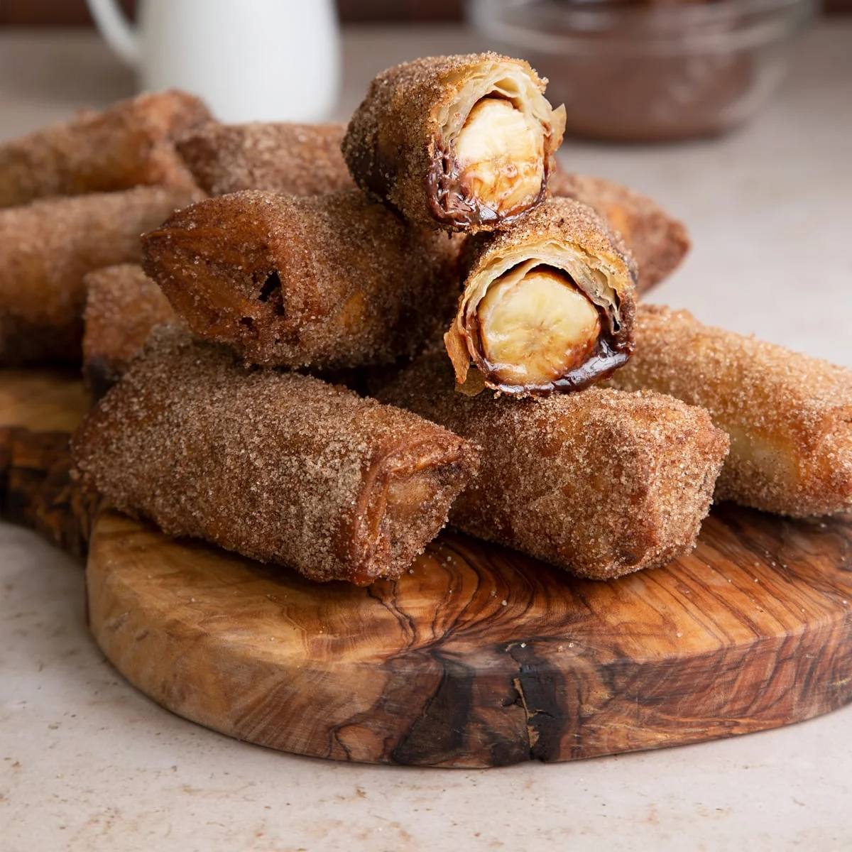 Receta de rollitos de primavera de plátano y chocolate