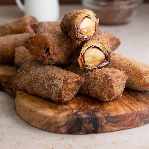 Receta de rollitos de primavera de plátano y chocolate