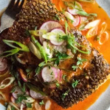 Crispy-Skinned Sea Bass with Spicy Tomato Butter