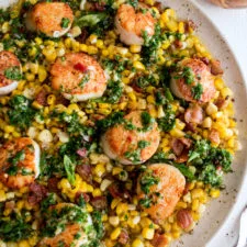 Scallops with Sautéed Corn & Chimichurri