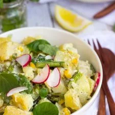 Grilled Asparagus & Corn Potato Salad with a Creamy Lemon Dill Dijon Dressing {gf+vegan option}