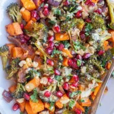Roasted Sweet Potato and Broccoli with Curry Tahini Sauce