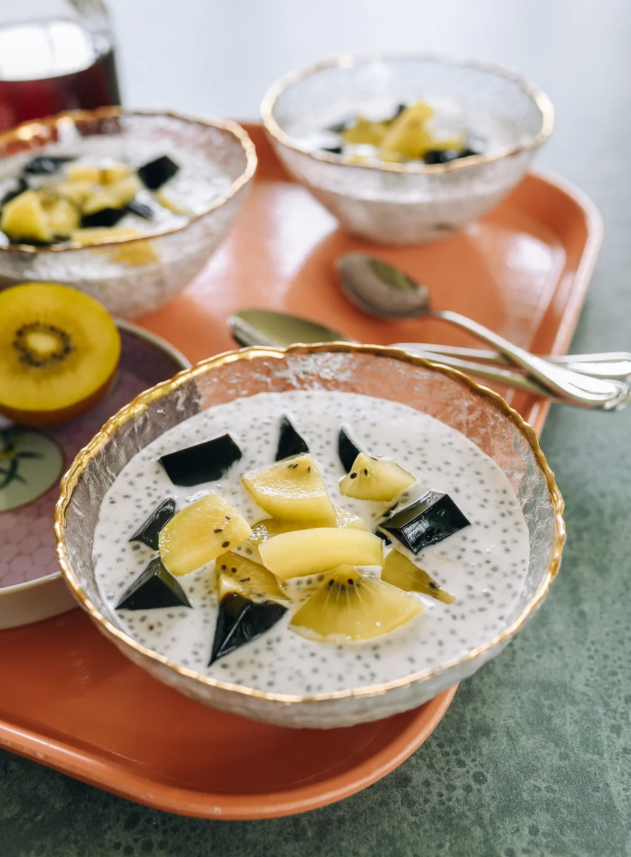 Coconut Chia Pudding with Grass Jelly