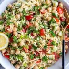 Tabouli Inspired Orzo Salad with Chickpeas