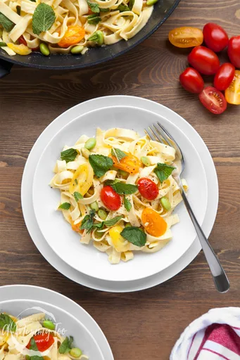 Receta de pasta con edamame y menta