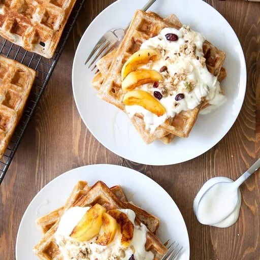 Granola Waffles Recipe with Coconut Fried Apples