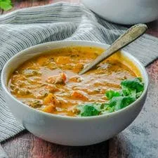 Peanut Soup with Sweet Potatoes and Spinach