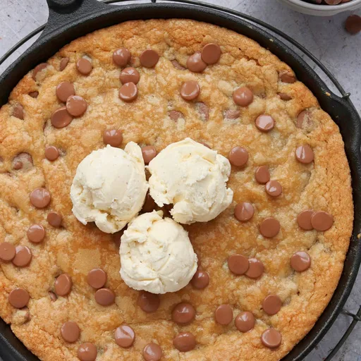 Galleta gigante con pepitas de chocolate en sartén