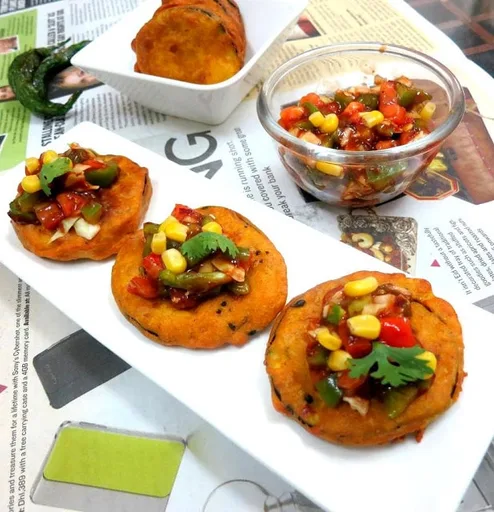 Beguni with Tangy Salsa Topping , Baigan Pakora