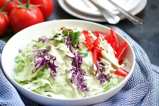 Ensalada de col festiva con aderezo de aguacate y lima