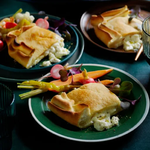 Pan plano de fondue de cuatro quesos con giardiniera