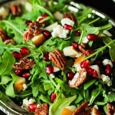 Pomegranate Goat Cheese Candied Pecan Arugula Salad