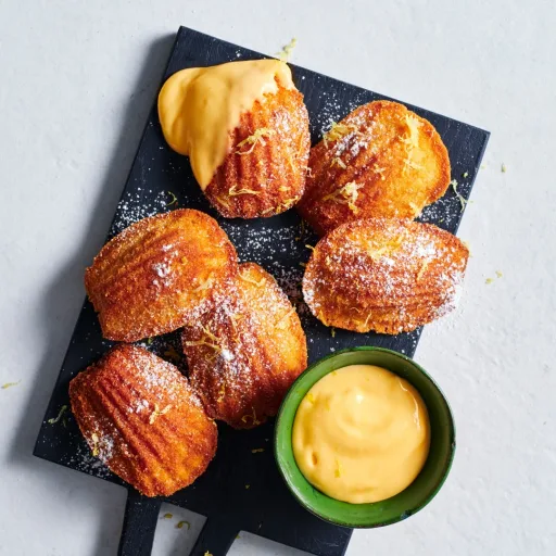 Madeleines templadas con crema de yuzu
