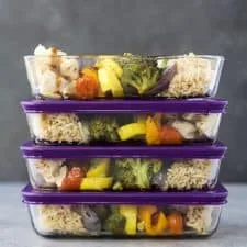 Roasted Veggie Balsamic Chicken Grain Bowls