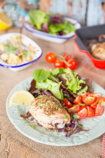 Lemon Garlic Chicken Thighs with Cheesy Cauliflower