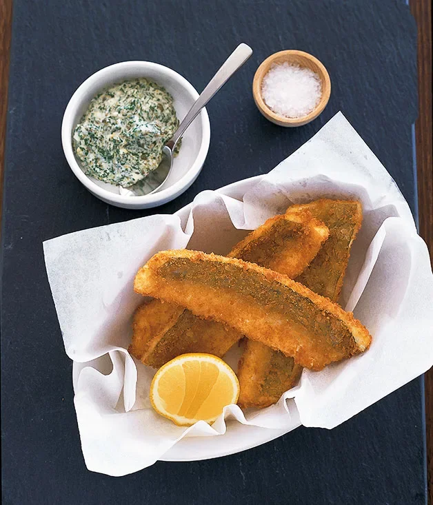Crumbed King George Whiting and sauce gribiche
